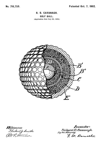 Patent na Piłkę Golfową z 1902 Roku na Białym Tle Plakat