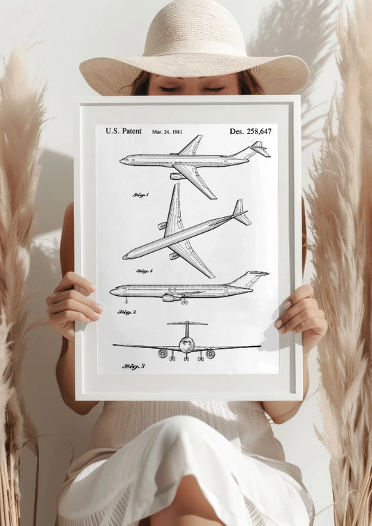 Patent na Samolot Pasażerski z 1981 Roku na Czarnym Tle Plakat