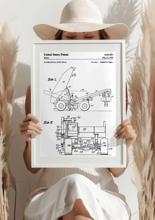 Patent na Wywrotkę Dwukierunkową z 1979 Roku na Czarnym Tle Plakat