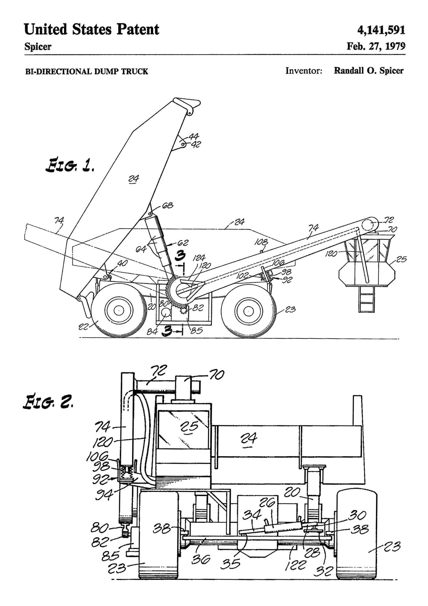 Patent na Wywrotkę Dwukierunkową z 1979 Roku na Czarnym Tle Plakat