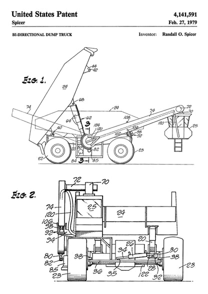Patent na Wywrotkę Dwukierunkową z 1979 Roku na Czarnym Tle Plakat