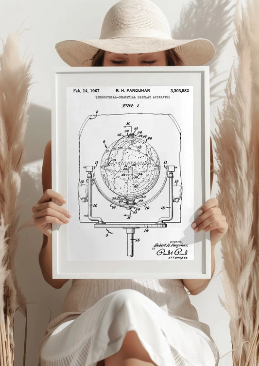 Patent na Terrestial-Celestial Display z 1967 Roku na Czarnym Tle Plakat