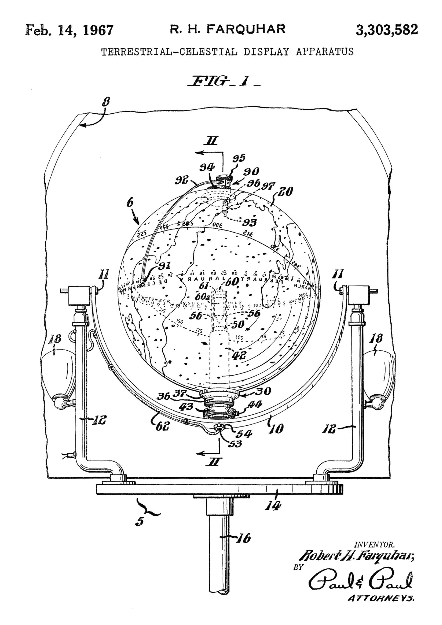 Patent na Terrestial-Celestial Display z 1967 Roku na Czarnym Tle Plakat