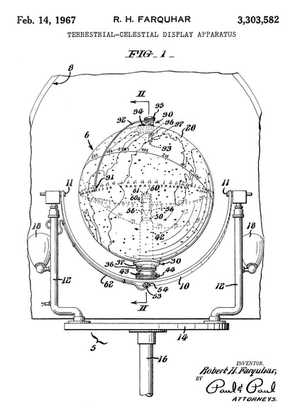 Patent na Terrestial-Celestial Display z 1967 Roku na Czarnym Tle Plakat