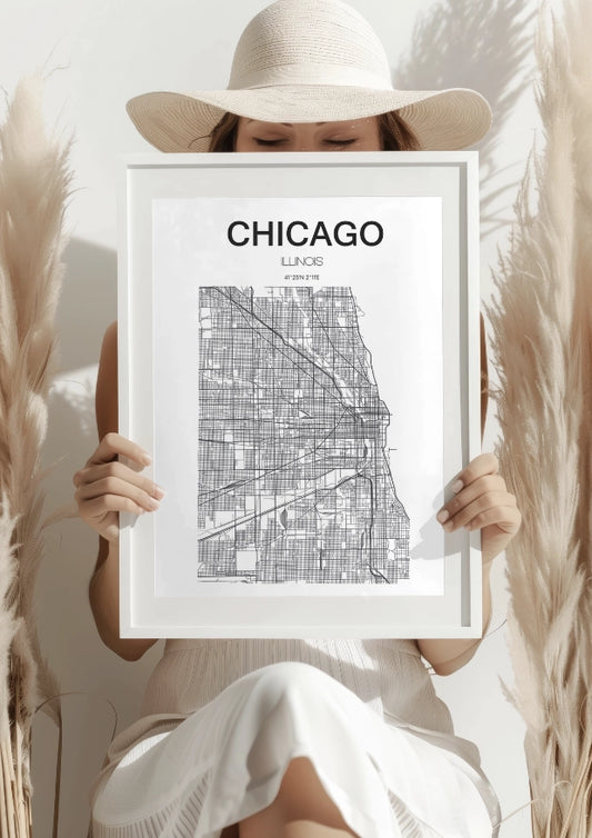 Czarno-Biała Mapa Chicago Plakat