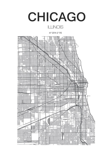 Czarno-Biała Mapa Chicago Plakat