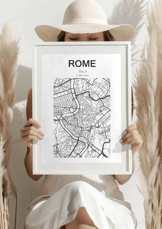 Czarno-Biała Mapa Rzymu Plakat