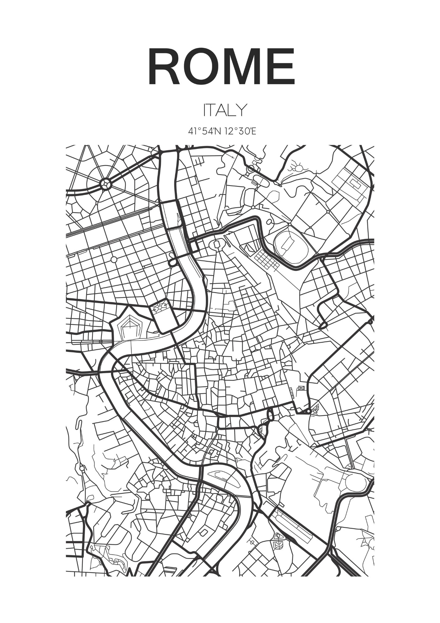 Czarno-Biała Mapa Rzymu Plakat