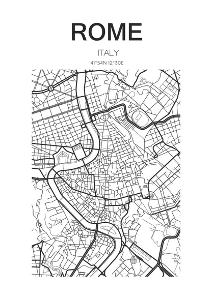 Czarno-Biała Mapa Rzymu Plakat