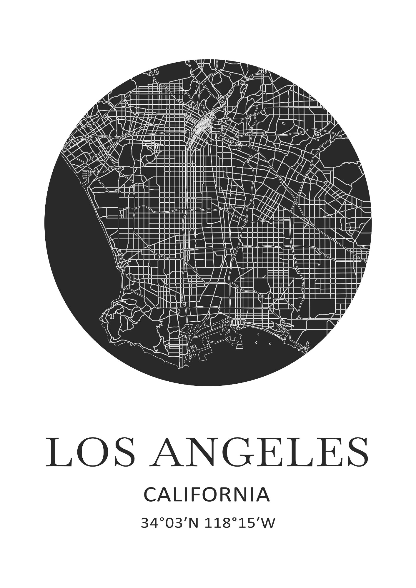 Mapa Miasta Los Angeles Plakat