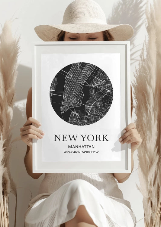 Czarno-Biała Mapa Nowy Jork Plakat