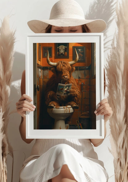 Krowa z Gazetą w Łazience Plakat