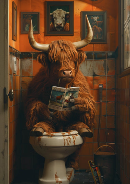 Krowa z Gazetą w Łazience Plakat