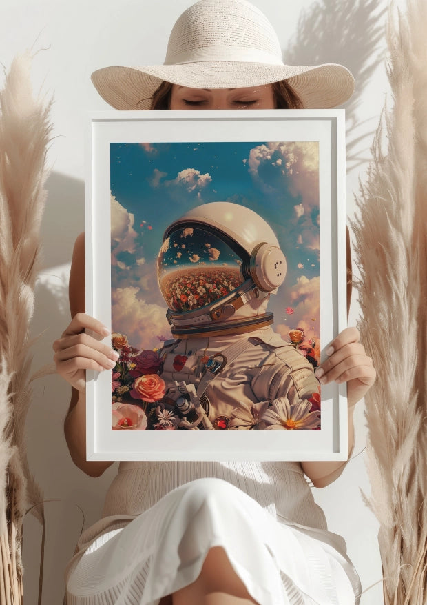 Kosmiczny Astronauta w Kwiatach Plakat