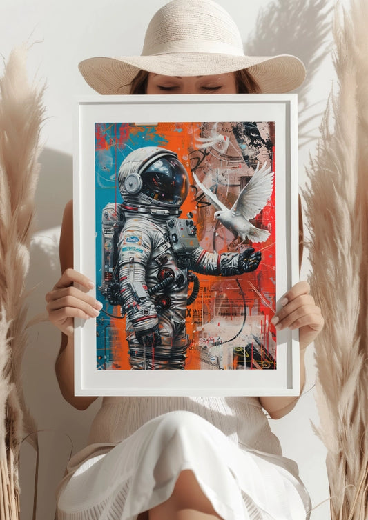 Kosmiczny Astronauta z Gołębiem Plakat