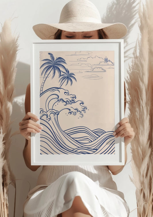 Fale Oceanu na Tropikalnym Wybrzeżu Plakat.