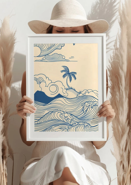 Tropikalne Fale Pod Palmą Plakat