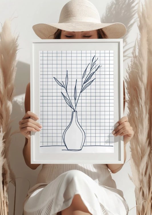 Minimalistyczny Wazon z Trawami Plakat