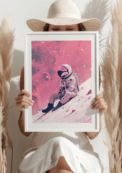 Kosmiczna Podróż Różowy Astronauta Plakat