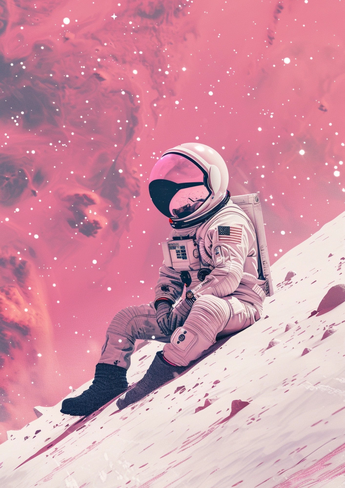 Kosmiczna Podróż Różowy Astronauta Plakat