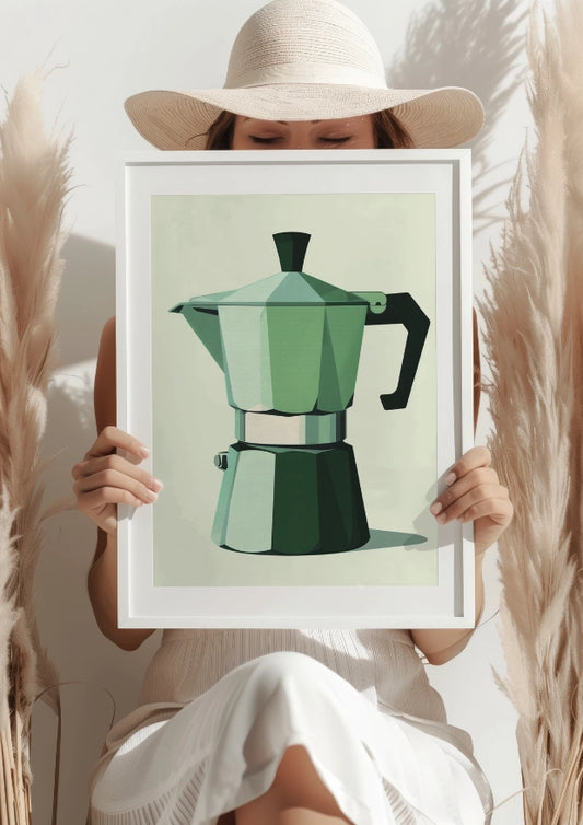 Zielona Kawiarka W Klimacie Retro Plakat