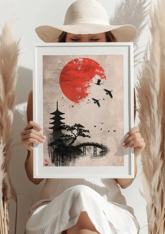 Czerwone Słońce Wschodzącej Japonii Plakat