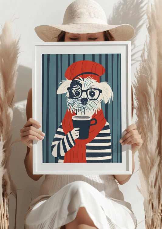 Stylowy Piesek z Kawą Plakat
