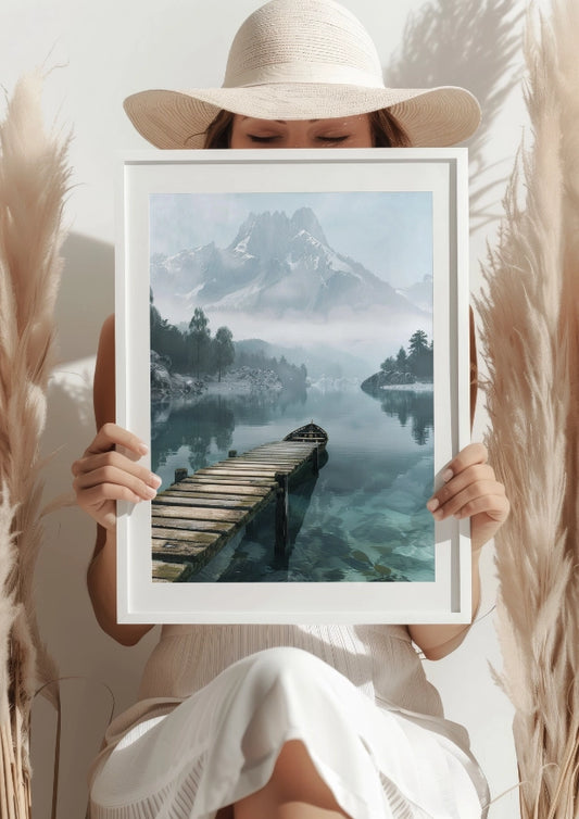 Spokojny Widok Górskiego Jeziora Plakat