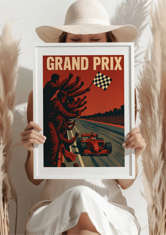 Czerwony Bolid na Mecie Grand Prix Plakat