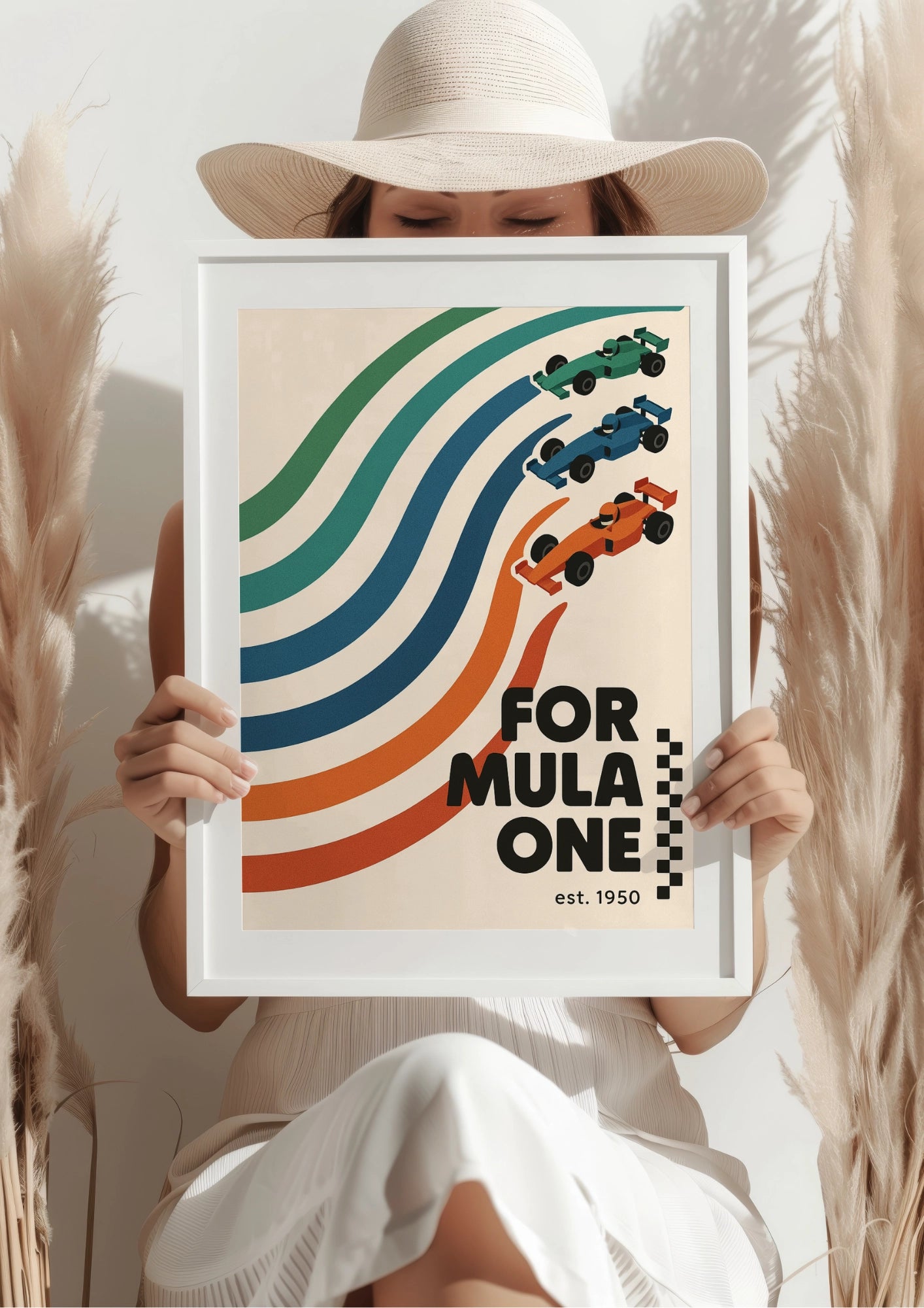 Kolorowe Bolidy na Stylizowanych Torach Retro Plakat