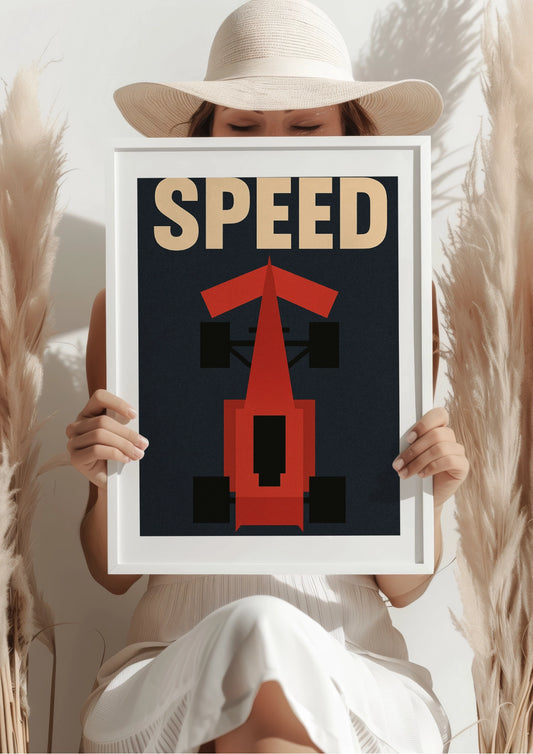 Czerwony Bolid z Lotu Ptaka na Plakacie Speed