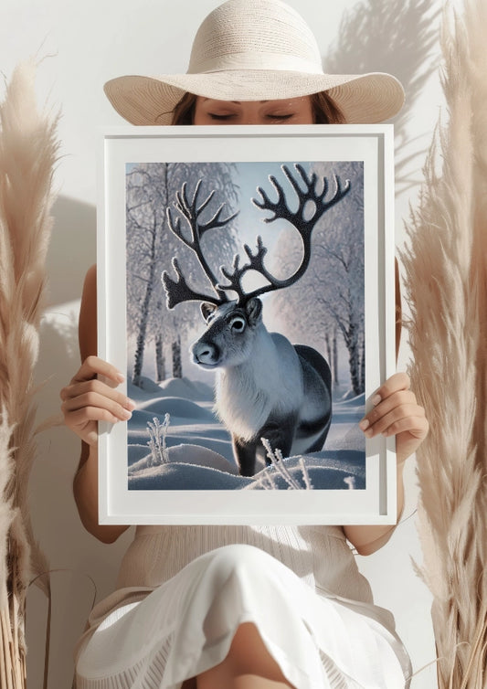 Zimowy Renifer w Lesie Plakat