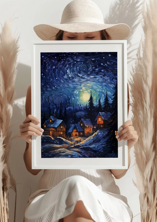 Nocna Zimowa Wioska Plakat